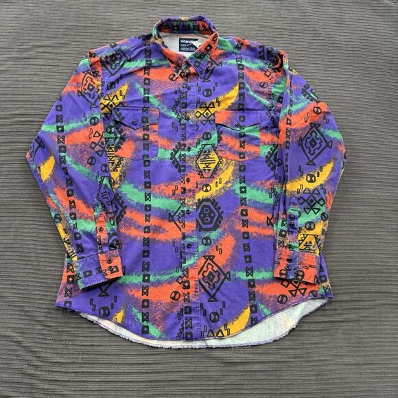 Wrangler Other - Vintage Wrangler Shirt Men 17 1/2-35 Multicolor Aztec Cowboy Cut X-Long Tails.